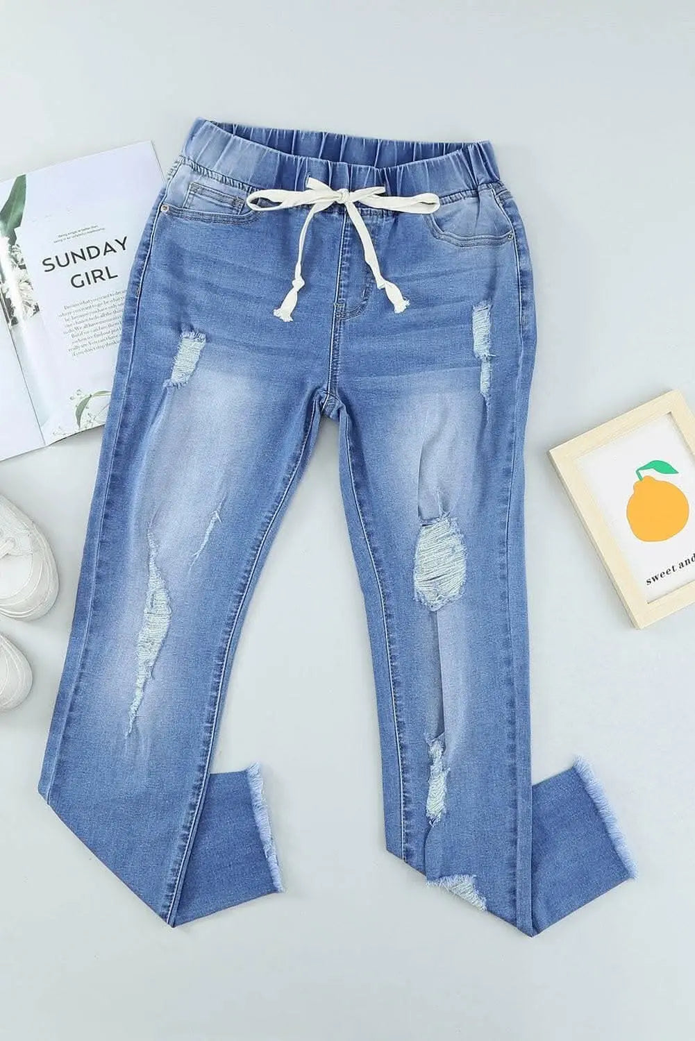 Distressed raw hem joggers - Love Salve